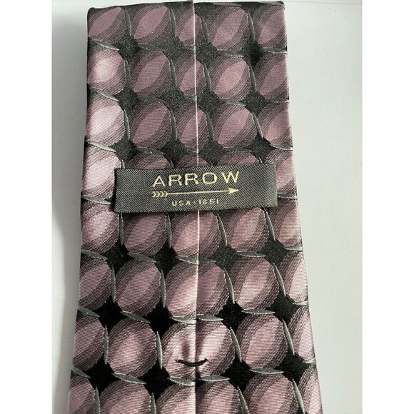 Arrow Men's Silk Necktie Purple Black Gray Geometrical Pattern - Picture 3 of 5
